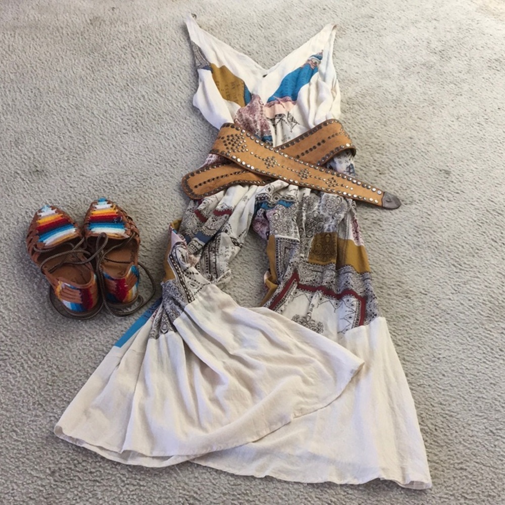 FP/WIDE LEG RELAXED FIT BOHO PATCHWORK PRINT JUMPSUIT - Picture 5 of 9
